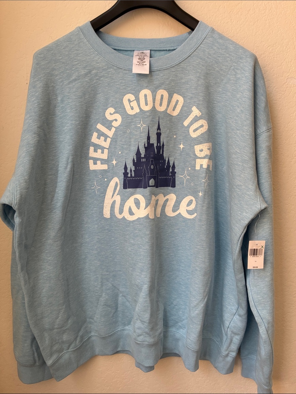 NWT Disney Light Blue Crewneck Sweatshirt Princess Castle Graphic Sweater